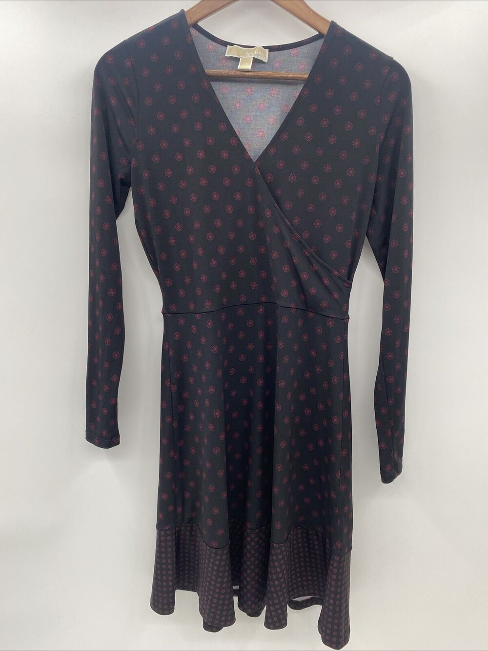 Michael Kors Wrap Dress Black Red Long Sleeve Women's Size XS Floral